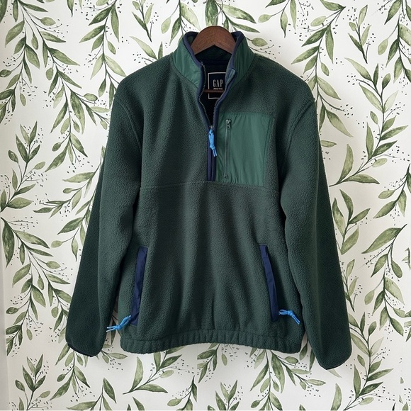 Gap Men’s Sherpa Half Zip Pullover Arctic Fleece. Size small. Green. NWT - Picture 1 of 11